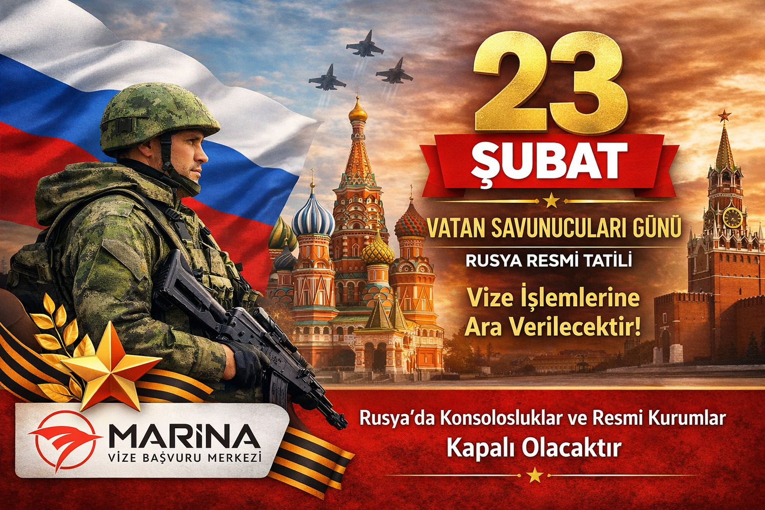 23 Şubat Rusya Resmi Tatili Nedeniyle Vize İşlemleri Hakkında Duyuru